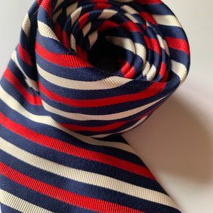 Vintage Chaps Red, White and Blue Diagonally Striped Silk Tie - Hand Made